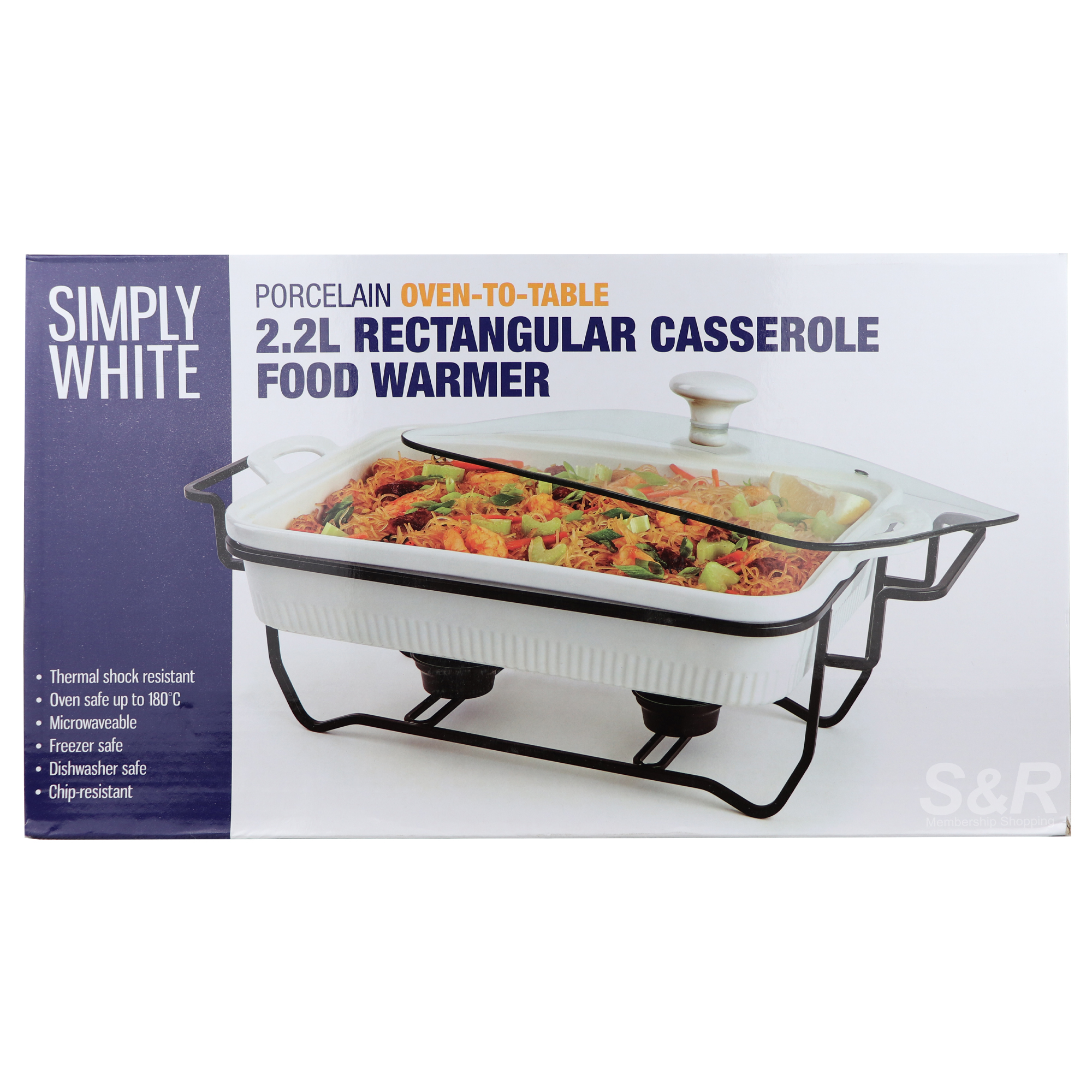 Simply White 2.2L Rectangular Casserole Food Warmer